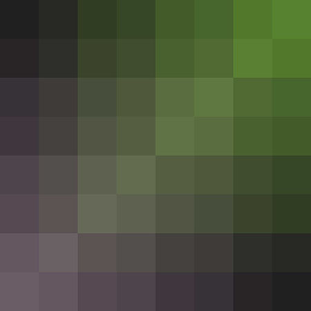 Chromium green, purple lake, and black